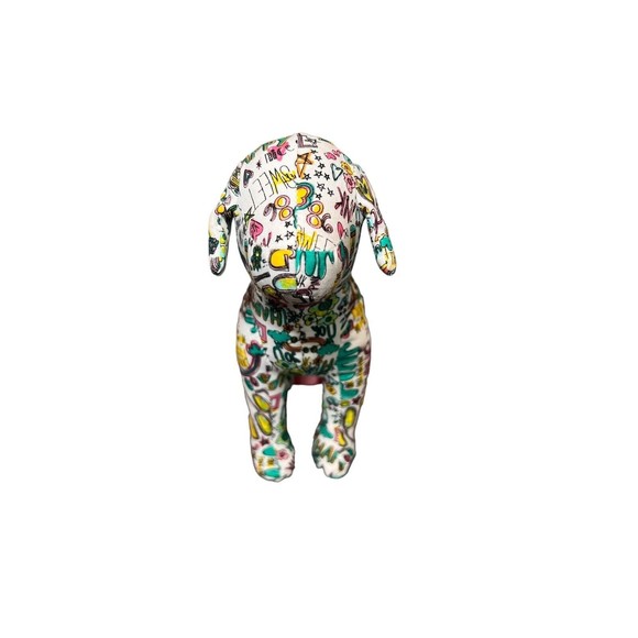 Victoria's Secret PINK Multi Color Plush Grafitti Dog 8.5 x 6 - Picture 2 of 3